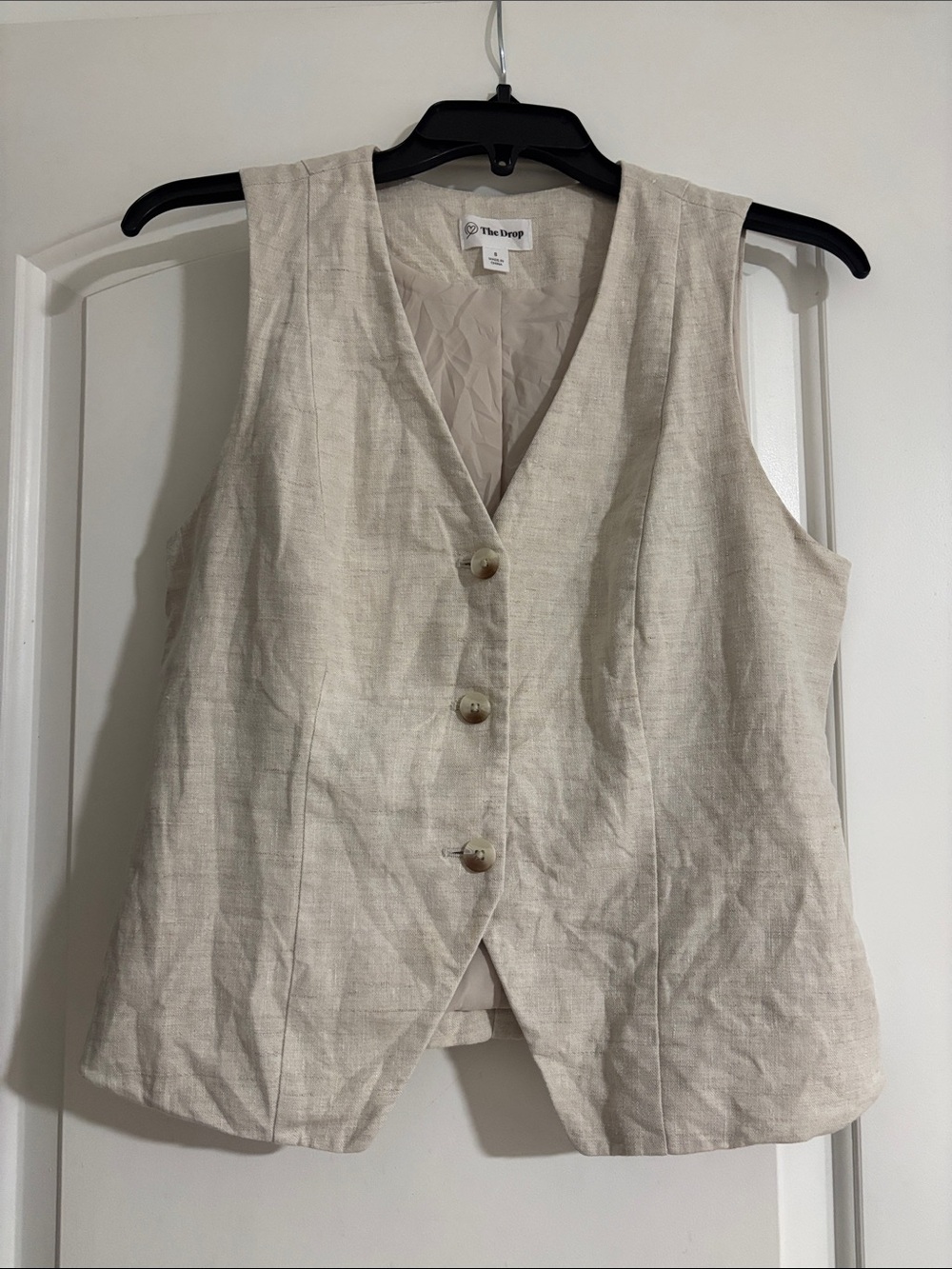 The Drop Women's Cream Linen Blend Button Front Vest
